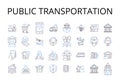 Public transportation line icons collection. Mass transit, Commuter train, City bus, Ride share, Carpool lane, Motorbike