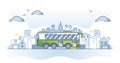 Public transportation type with bus vehicles for route ride outline concept