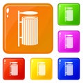 Public trash can icons set vector color