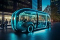 Public urban transport of the future over night city. Generative AI