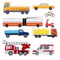 Public urban transport for the transport of people of different goods. Fire truck, ambulance, moped, bicycle, trolleybus and other Royalty Free Stock Photo