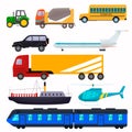 Public urban transport for the transport of people of different goods. Machine, helicopter, tractor, wagon, bus, train and others. Royalty Free Stock Photo