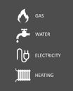 Public utility icon vector set isolated on white background. Symbols of fire water electric and heating. Vector EPS 10 Royalty Free Stock Photo