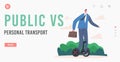 Public VS Personal Transport Landing Page Template. Young Businessman Character Riding at Work on Hoverboard Royalty Free Stock Photo