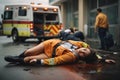 public worker hurt at work waiting emergency doctor and medical care Royalty Free Stock Photo