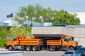 Public works trucks block entrance