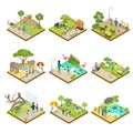 Public zoo landscapes isometric 3D set