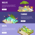 Public zoo isometric 3D posters set