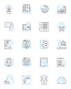 Publicity exposure linear icons set. Visibility, Notoriety, Attention, Prominence, Fame, Buzz, Spotlight line vector and Royalty Free Stock Photo