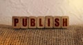 Publish word written on wooden blocks. Content publishing ad or education concept