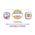 Publishing concept icon. Preparation, publication of printed products for sale. Polygraphy. Edition of magazines and