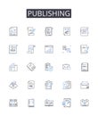 Publishing line icons collection. Printing press, Bookmaking, Magazine creation, Article releasing, Report production Royalty Free Stock Photo