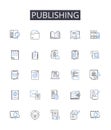 Publishing line icons collection. Printing press, Bookmaking, Magazine creation, Article releasing, Report production Royalty Free Stock Photo