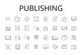 Publishing line icons collection. Printing press, Bookmaking, Magazine creation, Article releasing, Report production Royalty Free Stock Photo