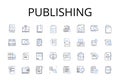 Publishing line icons collection. Printing press, Bookmaking, Magazine creation, Article releasing, Report production Royalty Free Stock Photo