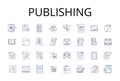 Publishing line icons collection. Printing press, Bookmaking, Magazine creation, Article releasing, Report production Royalty Free Stock Photo