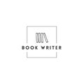 Publishing, writing and copywrite theme. Hand drawn vector logo template with books in a in square shape.