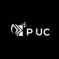 PUC credit repair accounting logo design on BLACK background. PUC creative initials Growth graph letter logo concept. PUC business