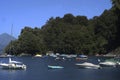 pucon chile with the majestic lake with boats with tourists