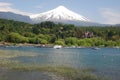 Pucon, snowy volcano Villarrica from Villarrica Lake, Chile Royalty Free Stock Photo