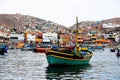 Pucusana, Peru - : views of peruvian fishermen boats and houses in Pucusana village in a cloudy morning in tourist Royalty Free Stock Photo