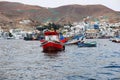 Pucusana, views of peruvian fishermen boats and houses in Pucusana village in a cloudy morning in tourist Royalty Free Stock Photo