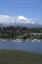 Pucon tourist city,Chile. with the villarrica lake and volcano Royalty Free Stock Photo