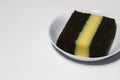 Pudding-covered sponge cake or chocolate-covered sponge cake. Selective focus. Royalty Free Stock Photo