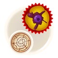 Pudding icon isometric vector. Fresh pudding with blueberry and hot chocolate