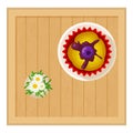 Pudding icon isometric vector. Fresh pudding with blueberry on wood square table