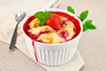 Pudding strawberry in bowl on granite table