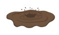 Puddle of mud with splash. Dirty brown stain on white background. Vector illustration in flat cartoon style