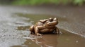 Puddle Odyssey: The Houston ToadÃ¢â¬â¢s Rainy Journey Royalty Free Stock Photo