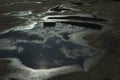 Puddle on pavement. After rain. Road in pits Royalty Free Stock Photo