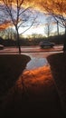 Puddle sunset reflections Royalty Free Stock Photo