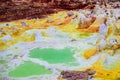 Puddle whose color is given by sulfuric acid at Dallol volcano Royalty Free Stock Photo