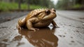 In the Puddles: The Houston ToadÃ¢â¬â¢s Rainy Day Trek Royalty Free Stock Photo