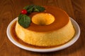 Pudim de leite, a delicious Brazilian flan dessert, with milk and condensed milk, topped with caramel sauce. It`s type of vanill