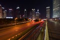 Pudong and Modern skyscrapers in Shanghai by night. Urban architecture in China