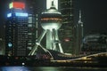 Pudong Oriental Pearl Tower at night in Shanghai China Royalty Free Stock Photo