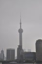 Pudong Skyline on a foggy morning from Shanghai financial center of China Royalty Free Stock Photo