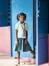 Portrait of a child girl with sad expression. Loneliness poverty concept Royalty Free Stock Photo