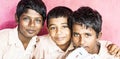 Happy funny children friends boys classmates smiling laughing at the school. Banner panoramic size Royalty Free Stock Photo