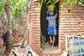 Professional indian builder holding a cement basin on his head