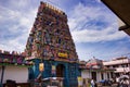 Puducherry / Pondicherry, India - October 30, 2018: An Indian colorful temple named Vedapureeswarar Temple exterior displaying