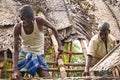 Indian workers covered the top of the log cabin with coconut leaves to serve tourists