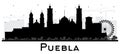 Puebla Mexico City Skyline Silhouette with Black Buildings Isolated on White