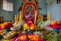 Puebla, Mexico - November 1st, 2019: An altar for Day of the Dead (Dia de Muertos) celebrations, prehispanic altar