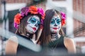 Puebla, Mexico - October 31, 2018. Girls with skull painted face Royalty Free Stock Photo