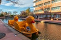 Yellow duck paddle boats in Historic Arkansas Riverwalk of Pueblo, Colorado Royalty Free Stock Photo